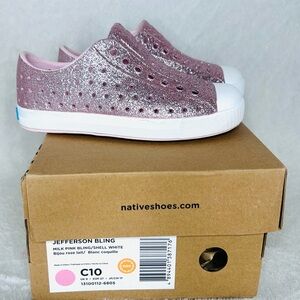 Native Shoes Jefferson Bling Pink and White Slip-On Sneakers- Size C10